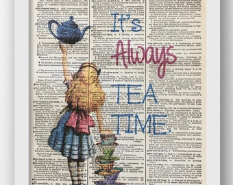 Alice Tea Time Print, Alice Wonderland, Mad Hatter Humor, Mad Hatter Tea Party Lewis Carroll Print, Classic Book Alice In Wonderland
