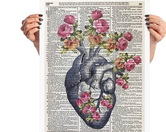 Anatomical Heart, 16x20, Anatomical Heart, Heart of Flowers, Floral Heart, Human Heart, Floral Human Heart, Heart Human, Human Anatomy