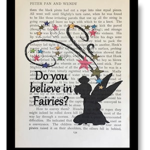 Peter Pan & Wendy Book Page Print &quot;Do You Believe in Fairies&quot; Vintage Peter Pan Book Page Print- Tinkerbell Print,Tinkerbell Art Print