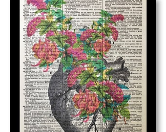 Human Heart Print, Floral Heart Art, Human Heart Artwork, Colorful Human Heart Print, Human Heart Artwork, Anatomical Art, Anatomical Print