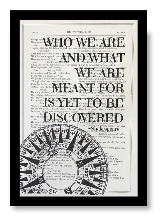 William Shakespeare Prints, Winter's Tale "Who we are and what we are meant for is yet to be discovered" Shakespeare Play, 7x10 Shakespeare