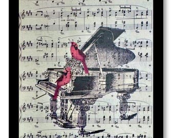 Red Cardinal Piano Print: Vintage Sheet Music Art (8x10)