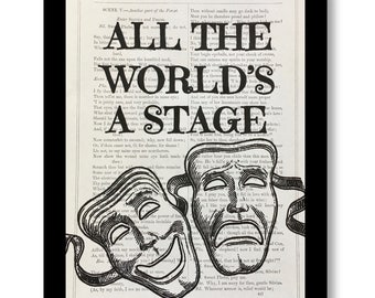 William Shakespeare "As you like it", Shakespeare Quote,Shakespeare Book Print- "All The World's A Stage" , Shakespeare Book Page Size 7x10