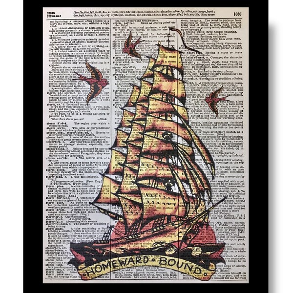 Sailor Jerry Art, Sailor Jerry Bar Art, Sailor Jerry Ship, Homeward Bound, Sailor Jerry, 8x10, Dictionary Print, Dictionary Book Print