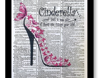 Cinderella is Proof New Shoes Can Change Your Life, Mixed Media,Vintage Dictionary page, Dictionary art, Dictionary print, Butterfly Shoes