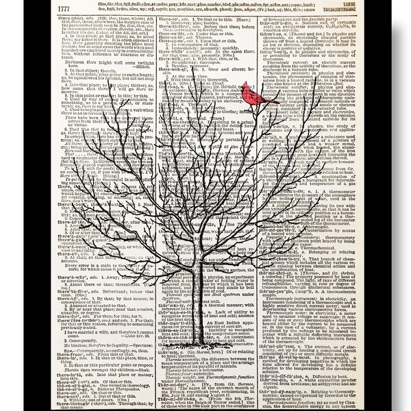 Red Cardinal Print: Vintage Dictionary Art (8x10)