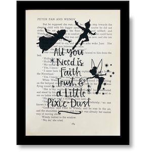 Peter Pan & Wendy Book Page- Faith, Trust and a Little Pixie Dust&quot; Tink Quotes, Tinkerbell Pixie Dust Print,Tinkerbell Quote,Peter Wendy