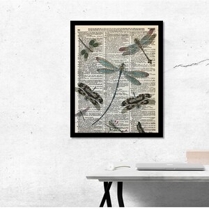 Dragonfly Art, Dragonfly Print, Dragonfly Artwork, Dragonfly Pictures, Teal Dragonfly, Dictionary Dragonfly Art, Dictionary Print, 8x10 Size image 3