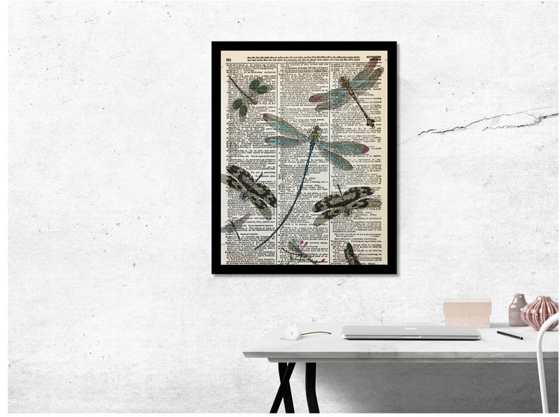 Dragonfly Art, Dragonfly Print, Dragonfly Artwork, Dragonfly Pictures, Teal Dragonfly, Dictionary Dragonfly Art, Dictionary Print, 8x10 Size image 3