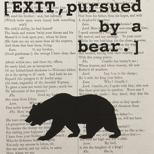 William Shakespeare Winter's Tale Quote, EXIT Pursued by a Bear Shakespeare,Shakespeare Play Quote Print, Shakespeare Book Print EXIT, 7x10 image 2