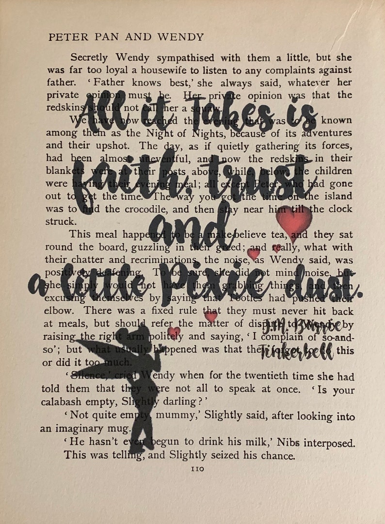 Peter Pan Wendy Book Pageall It Takes Is Faith Trust Etsy
