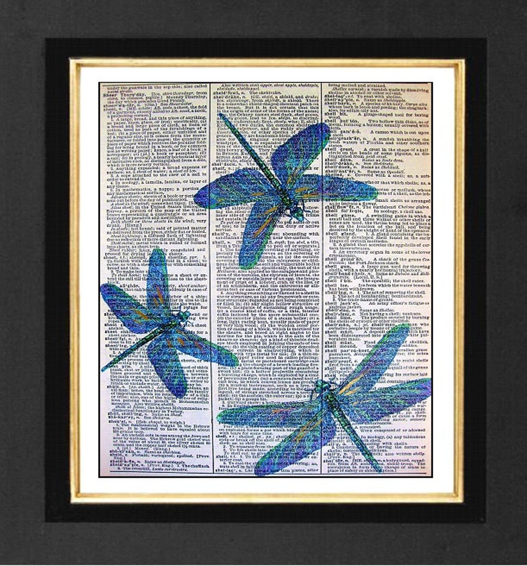 Dragonfly Art Print: Rainbow Mixed Media on Vintage Dictionary Page - Etsy