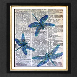 Dragonfly Rainbow - Dragonfly Prints, Dragonfly Art  Mixed Media art print on 8x10 Vintage Dictionary page, Dictionary art, Dictionary print