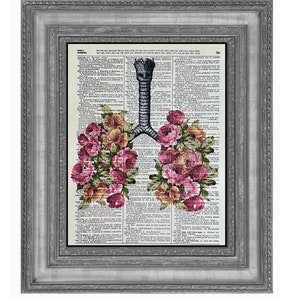 Anatomical Lung, Lung with Flowers, 8x10 Dictionary Page, Book Art, Human Lung, Floral Lungs, Pulmonologist Gift, Pulmonology, Human Anatomy