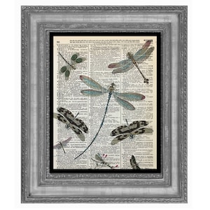 Dragonfly Art, Dragonfly Print, Dragonfly Artwork, Dragonfly Pictures, Teal Dragonfly, Dictionary Dragonfly Art, Dictionary Print, 8x10 Size image 1