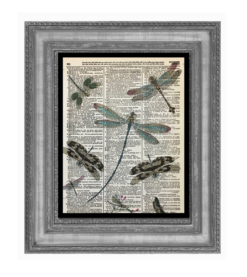 Dragonfly Art, Dragonfly Print, Dragonfly Artwork, Dragonfly Pictures, Teal Dragonfly, Dictionary Dragonfly Art, Dictionary Print, 8x10 Size image 1