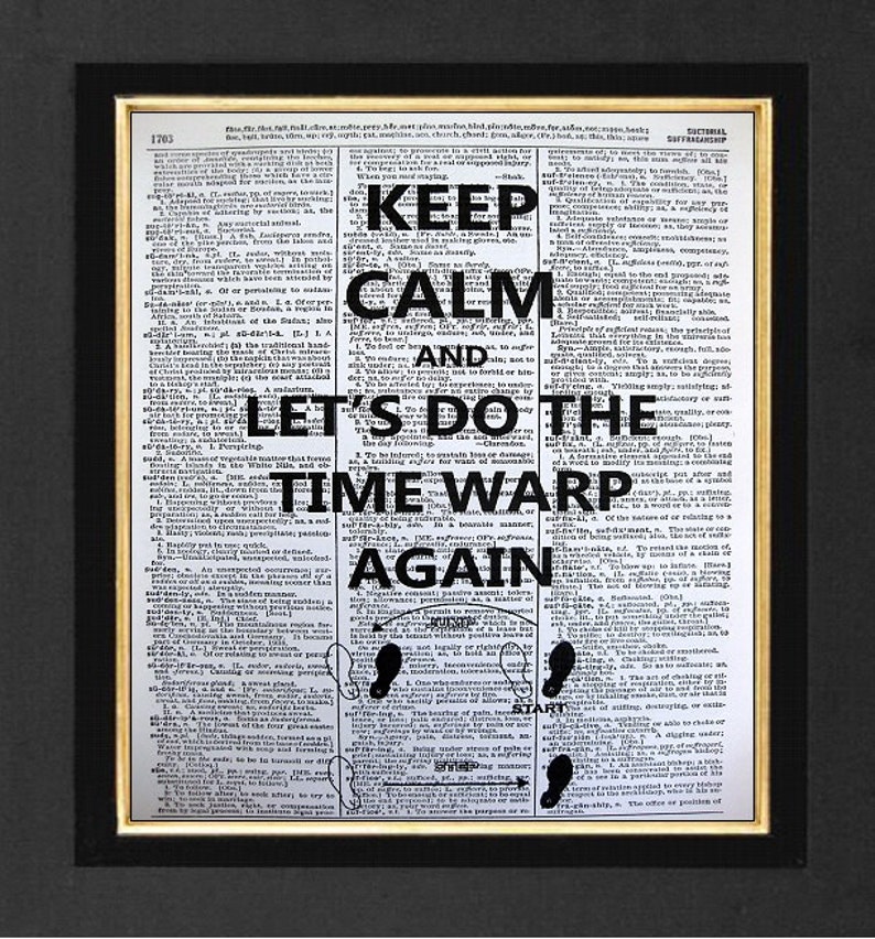 Let's Do the Time Warp Again Keep Calm Rocky Horror Picture Show Quote 8x10 Vintage Dictionary page, Dictionary art, Dictionary Print image 1