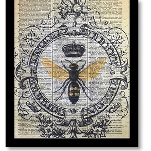 Bee Crown Art Print, Honey Bee Art Prints, Honey Bee,Mixed Media Size 8x10 Vintage Dictionary Page Art Prints, Honey Bee Pictures, Bees