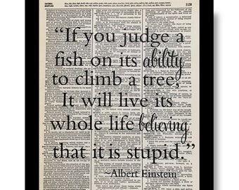 Albert Einstein Quote, If you Judge a fish, Einstein Quotes, If you Judge a fish on its Ability, Quote Prints, Print with Einstein Quotes,