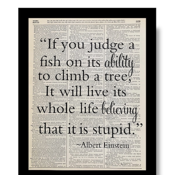 Albert Einstein Quote, If you Judge a fish, Einstein Quotes, If you Judge a fish on its Ability, Quote Prints, Print with Einstein Quotes,