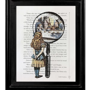 Alice In Wonderland,Book Page Print, Alice Through The Looking Glass, Size 8x6, Alice Wonderland Print, Print Of Alice In Wonderland