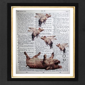 Flying Pigs Art Print: Whimsical Pig Humor on Antique Dictionary Page