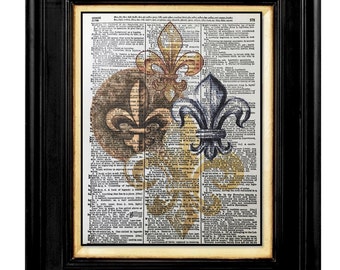 Fleur De Lis Print - French Gold Art on Dictionary Page