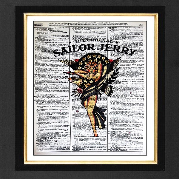 Sailor Jerry "Stars Unite",Sailor Jerry Art Prints,Sailor Jerry Bar Artwork,Bar Decor,Sailor Jerry Pictures,Vintage Dictionary Page Print