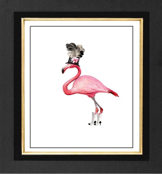 Pink Flamingo her Top Hat Mixed Media 