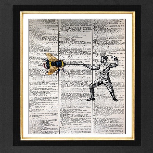 Fencing, Bumble Bee humor, Bee Modern Art Print, Dictionary Book Page Art, 8x10, Fencing Humor, Fencing Épée, Foil, Sabre, Body cord, Lamé