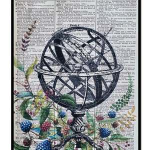 Armillary Sphere,spherical astrolabe,armillary,celestial sphere, 8x10 Dictionary Print, Earth Sphere Globe, Armillary Sphere,Celestial Globe
