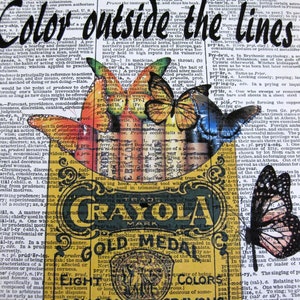 Crayola Crayon & Butterflies, Color Outside The Lines Quotes, 8x10 Dictionary Art, Butterfly Art, Butterflies Wall Art, Dictionary Page image 3