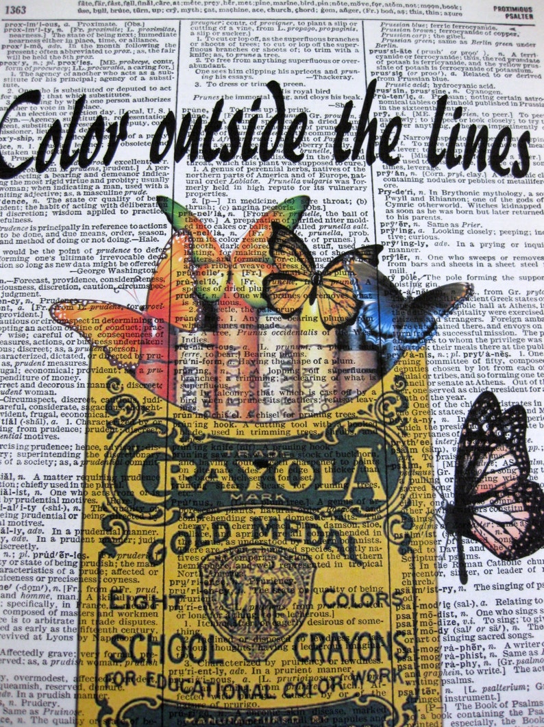 Crayola Crayon & Butterflies, Color Outside The Lines Quotes, 8x10 Dictionary Art, Butterfly Art, Butterflies Wall Art, Dictionary Page image 3