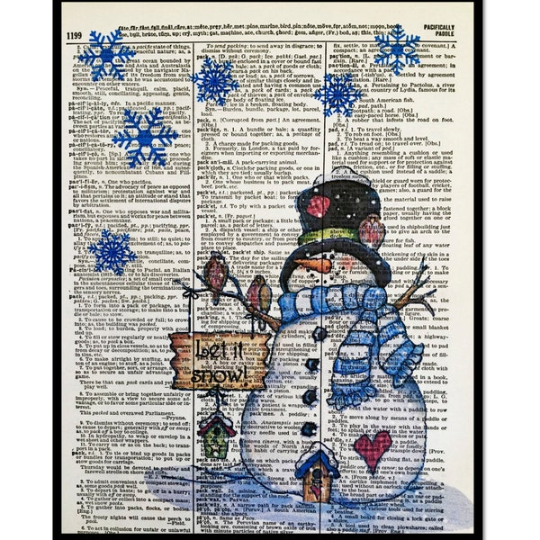 Frosty Snowman Print, Let It Snow Print, Frosty and Friends Let it Snow,8x10 Vintage Dictionary Page Art Print, Home Decor, Holiday Decor