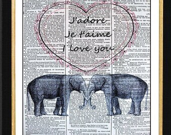 Elephant Print, Anniversary Gift Elephant, Couple Elephant, Elephant Lovers, Elephant Love, Elephant Wall Print, 8x10, Elephant Love Print