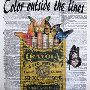 Crayola Crayon & Butterflies, Color Outside The Lines Quotes, 8x10 Dictionary Art, Butterfly Art, Butterflies Wall Art, Dictionary Page image 2