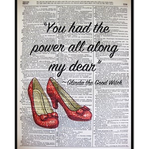 Wizard Of Oz Quotes,  You had the power all along, Glinda the Good Witch, Wizard of OZ Prints, 8x10 size, Over the rainbow, OZ Quote Prints