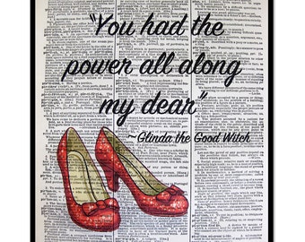 Wizard Of Oz Quotes,  You had the power all along, Glinda the Good Witch, Wizard of OZ Prints, 8x10 size, Over the rainbow, OZ Quote Prints