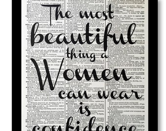 The most Beautiful Thing A Woman Can Wear is Confidence, 8x10 Vintage Dictionary page, Confidence Quotes, Dictionary Print, Affiramtions