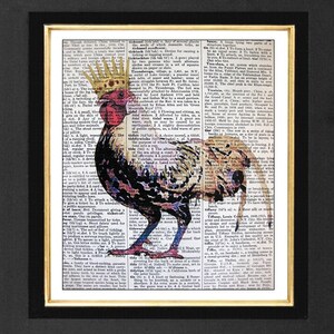 Rooster Art Print  &quot;Royal Red- - Mixed Media art print on 8x10 Vintage Dictionary page, Dictionary art, Dictionary print, Rooster Art Prints