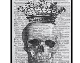 Anatomical Art,Skeleton Art Print, Skull With Crown Print, Anatomical Print, Anatomical Art,  8x10 Vintage Dictionary page, Dictionary print