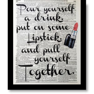 Confidence Quote Art Print, Lipstick, Vintage Dictionary Page (8x10)