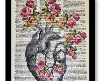 Anatomical Heart, Human Heart with flowers,Cardiology Gifts, Cardiology gifts,Cardiologist, human Heart art, Medical Graduation gift