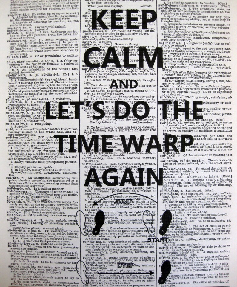 Let's Do the Time Warp Again Keep Calm Rocky Horror Picture Show Quote 8x10 Vintage Dictionary page, Dictionary art, Dictionary Print image 3