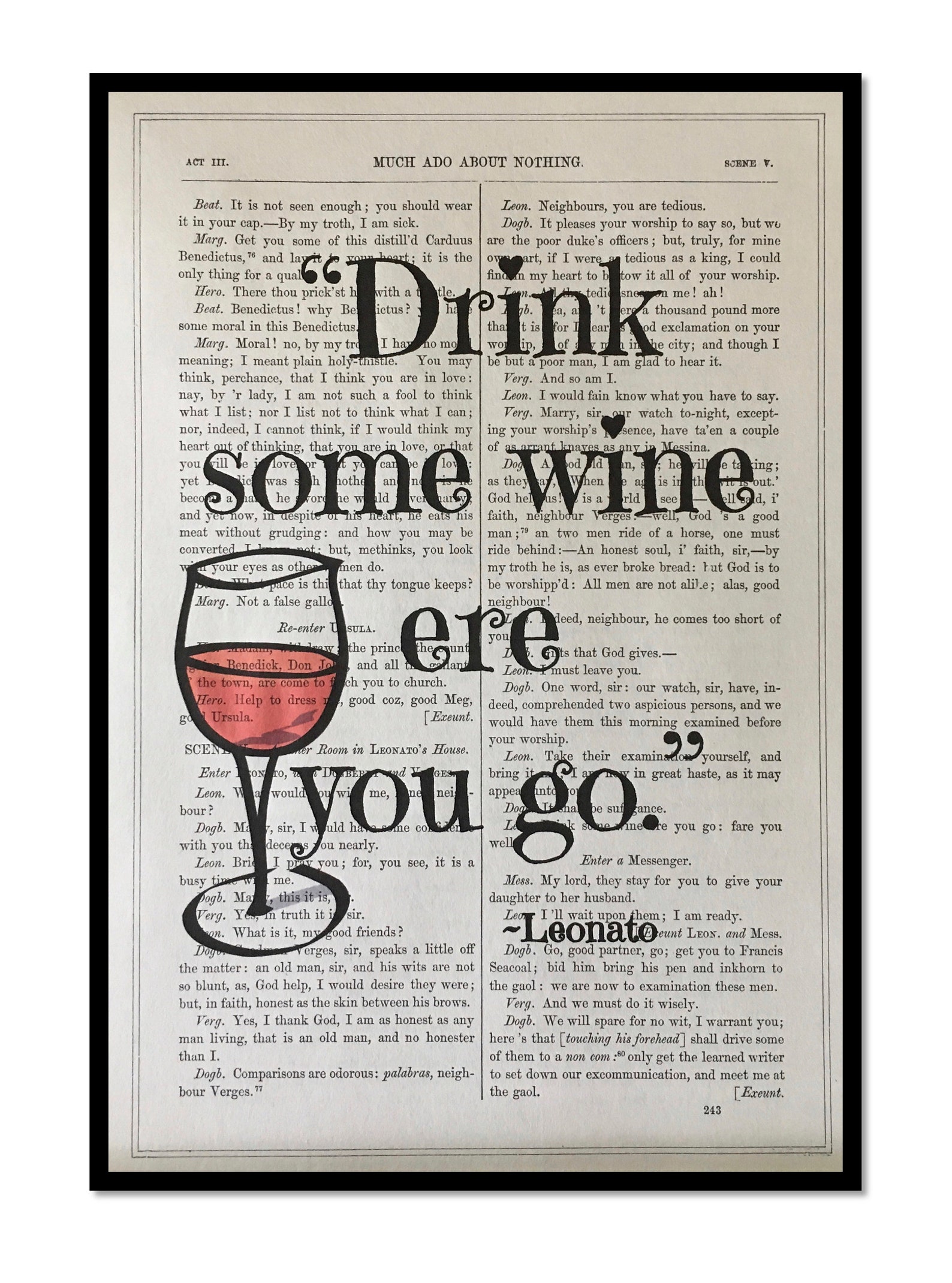 Shakespeare Quote Play Quote drink Some Wine Ere You Etsy