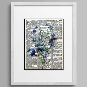 Lavender & Purple Poppy Flower Print, Floral Decor, 8x10, Dictionary Page Print Dictionary Page art Print, Purple Decor, Lavender Decor