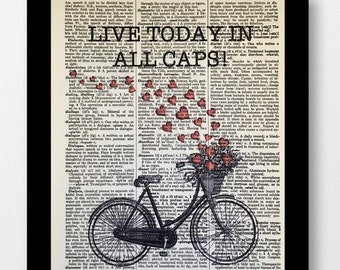 Live Life in all CAPS, Live Today in All Caps, Inspiration Art Prints, Affirmation Prints, Inspirational Gift Idea, Vintage Dictionary Art