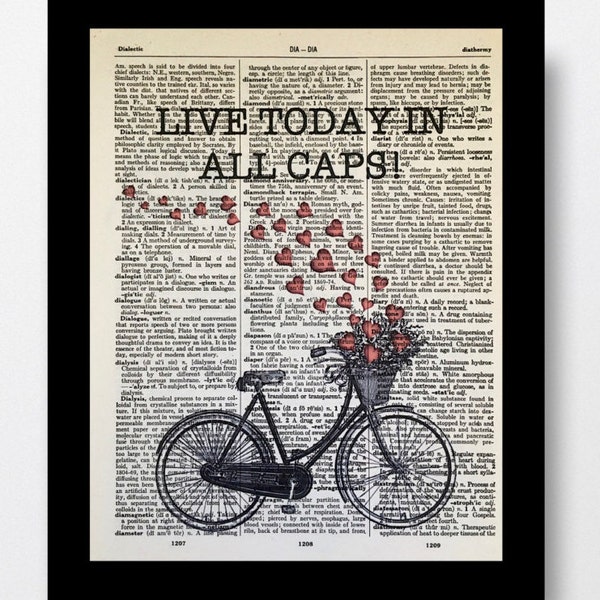 Live Life in all CAPS, Live Today in All Caps, Inspiration Art Prints, Affirmation Prints, Inspirational Gift Idea, Vintage Dictionary Art