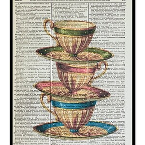 Teacups, Vintage Teacups. Teacup Stacked, Stacked Teacups, Vintage China teacup, 8x10 Print, Teacups Stacked, Vintage Shabby Chic