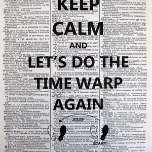 Let's Do the Time Warp Again Keep Calm Rocky Horror Picture Show Quote 8x10 Vintage Dictionary page, Dictionary art, Dictionary Print image 2